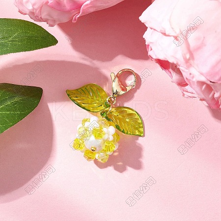 Flower Acrylic & Glass Pearl Pendant Decorations HJEW-SZ00036-1