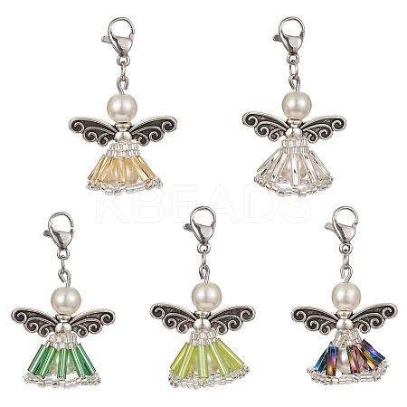 Angel Glass Seed Beads Pendant Decorations HJEW-MZ00021-1