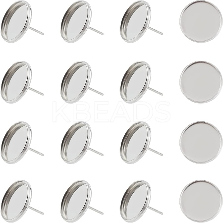 200Pcs Flat Round 304 Stainless Steel Stud Earring Settings STAS-UN0046-79-1