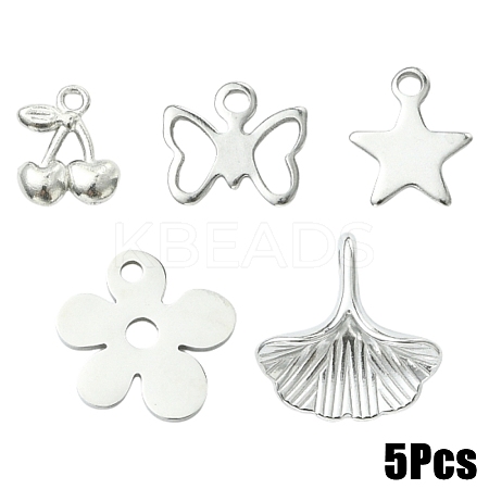 5Pcs 5 Styles 201/304 Stainless Steel Charms STAS-YW000-40P-1