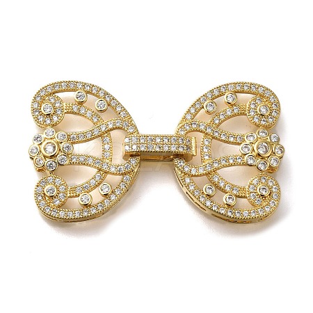 Rack Plating Flower Brass Micro Pave Clear Cubic Zirconia Fold Over Clasps KK-H512-07G-1