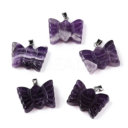 Natural Amethyst Carved Butterfly Pendants G-N342-01D-1