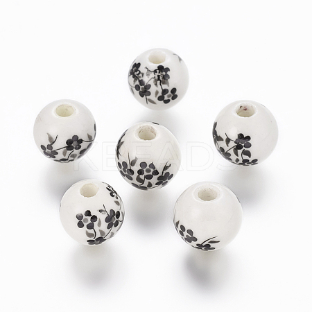 Floral Printed Porcelain Beads PORC-Q201-10mm-5-1