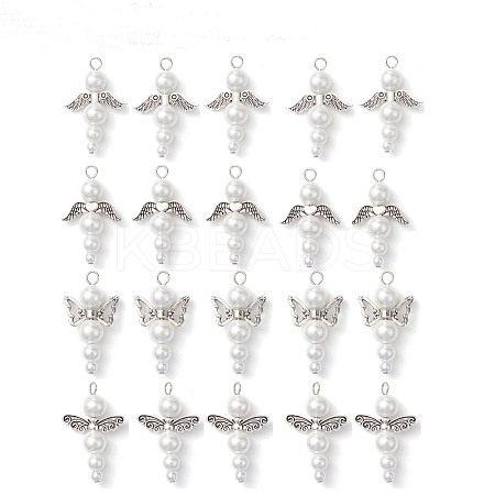 20Pcs 4 Style Angel Glass Pearl & Alloy Pendants PALLOY-JF03666-1