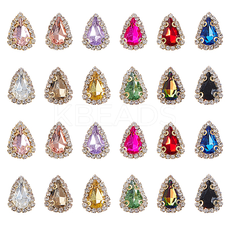 AHADERMAKER 24Pcs 12 Colors Teardrop Sew on Rhinestone DIY-GA0005-17-1