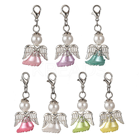 Angel Plastic Pearl & Acrylic Pendant Decorations HJEW-JM03469-S-1
