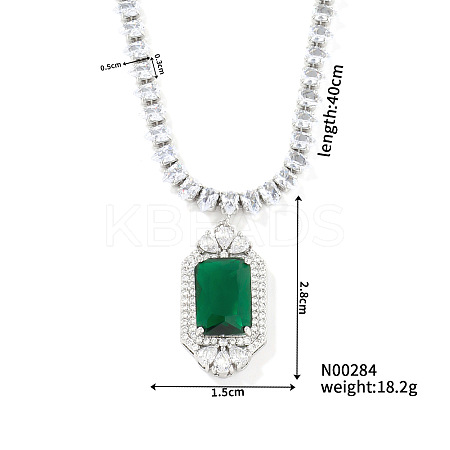 Luxury Hip-hop Style Brass Cubic Zirconia Rectangle Pendant Necklace MO6060-1