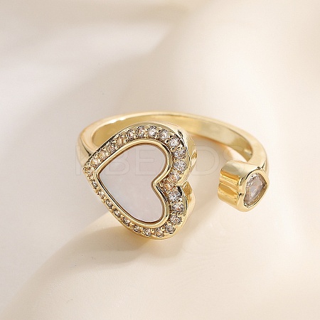 Brass Micro Pave Cubic Zirconia Open Cuff Rings for Women RJEW-K308-03B-G-1