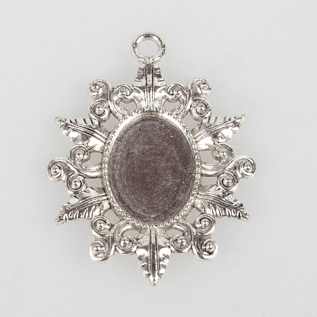 Vintage Tibetan Style Alloy Flower Pendant Cabochon Bezel Settings TIBEP-O006-39AS-1