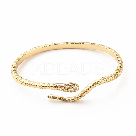 Green Cubic Zirconia Snake Wrap Open Cuff Bangle BJEW-B054-08G-1