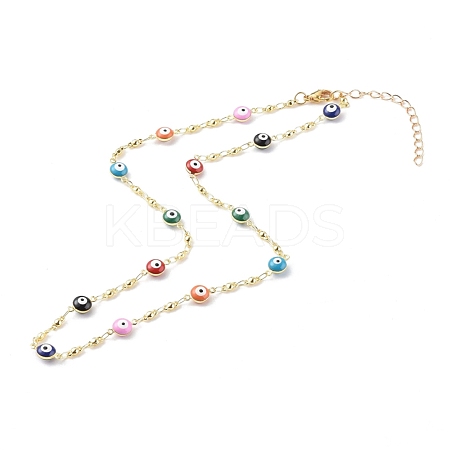 Brass Enamel Evil Eye Link Chain Necklaces NJEW-JN03456-1