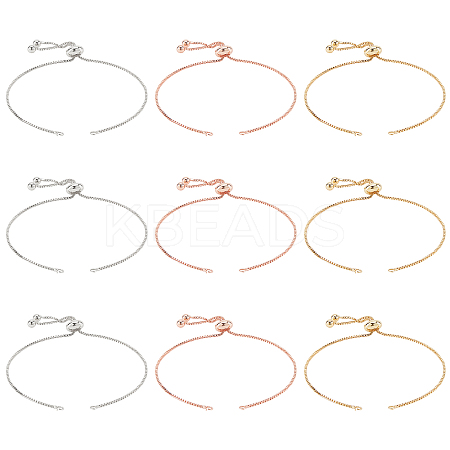 12Pcs 3 Colors Brass Box Chain Bracelet KK-NB0002-64-1