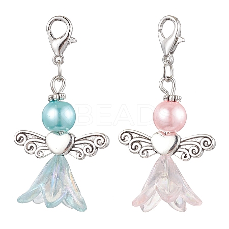2Pcs 2 Colors Wedding Season Angel Glass Pearl & Acrylic Pendant Decorations HJEW-JM01922-01-1