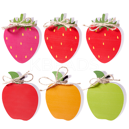 6Pcs Wood Fruits Figurines AJEW-GA00022-1