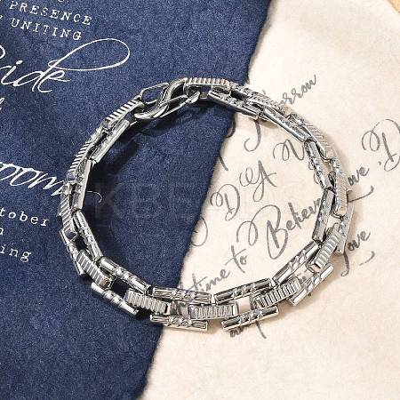 304 Stainless Steel Rectangle Link Chain Bracelets for Women Men BJEW-F488-64P-1