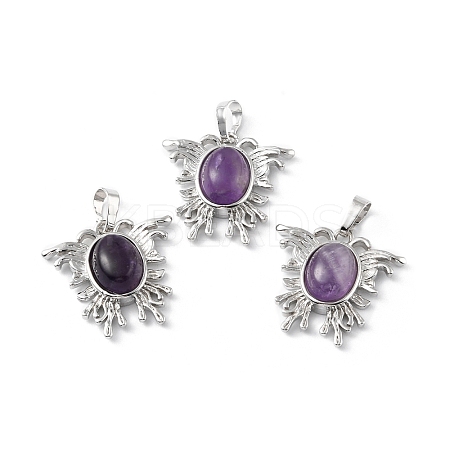 Natural Amethyst Pendants G-P498-03P-22-1