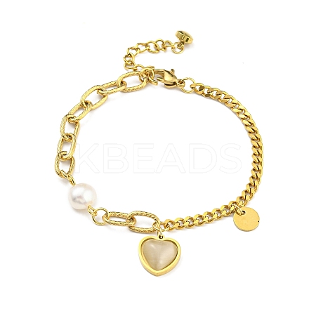 Resin Heart Charm Bracelet with Natural Pearl Beaded BJEW-Z016-08G-1