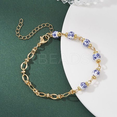 Brass Oval Link Chains Bracelets BJEW-JB12683-1
