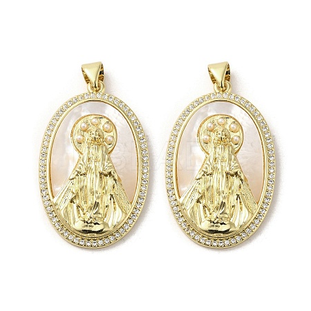 Brass Pave Shell Pendants KK-I708-16E-G-1