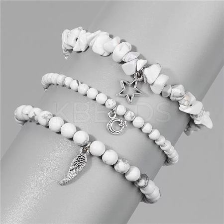 3Pcs Alloy & Synthetic Howlite Beads Charm Bracelets DY7954-6-1