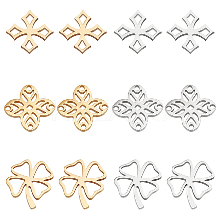 24Pcs 6 Style 201 Stainless Steel Filigree Joiners Links STAS-DC0008-57-1