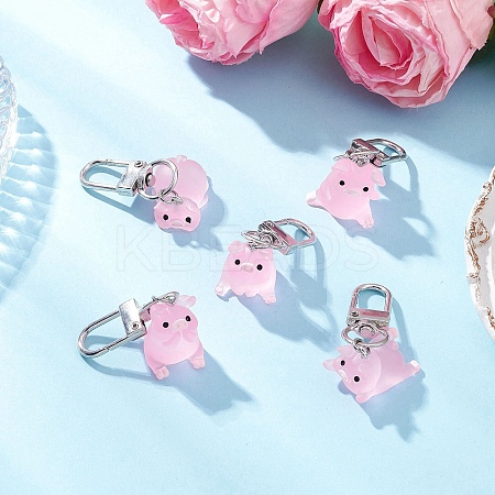 5Pcs Luminous Translucent Resin Pig Pendant Decorations HJEW-JM03747-1