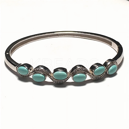 Oval Synthetic Turquoise Beaded Hinged Bangles BJEW-C146-03-1