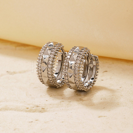 Shiny Hollow Brass Clear Cubic Zirconia Hoop Earrings SQ9568-2-1