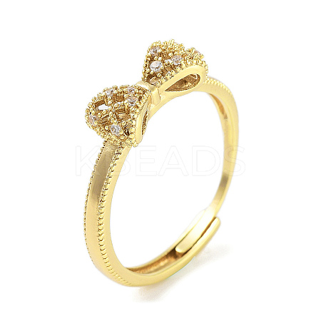 Bowknot Brass Micro Pave Clear Cubic Zirconia Adjustable Rings RJEW-S416-03G-1