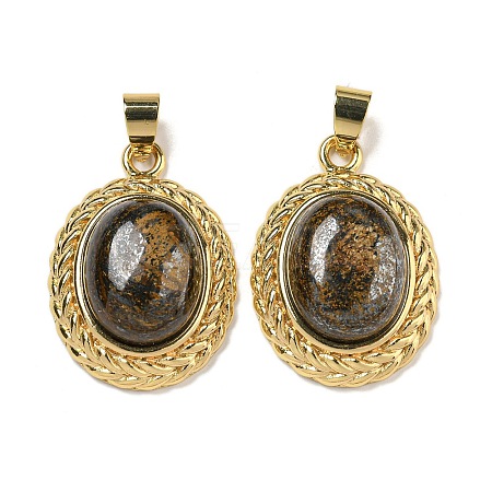 Natural Bronzite Oval Pendants G-B079-02G-02-1