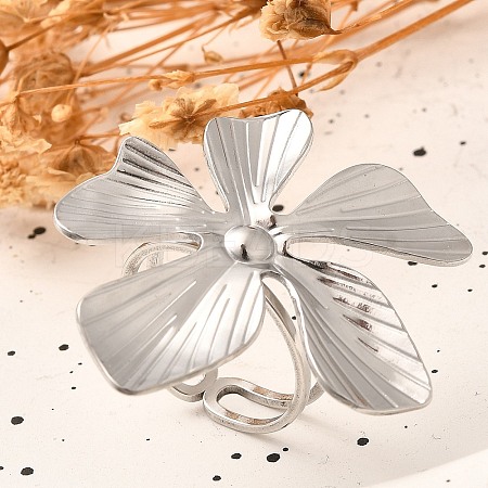 Flower 304 Stainless Steel Open Cuff Ring for Women LS-RJEW-R006-03P-01-1