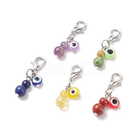 10Pcs 5 Styles Natural Amethyst & Imperial Jasper & Lapis Lazuli & Red Jasper & Synthetic Citrine Beaded Gourd Pendant Decorations HJEW-JM00698-S-1