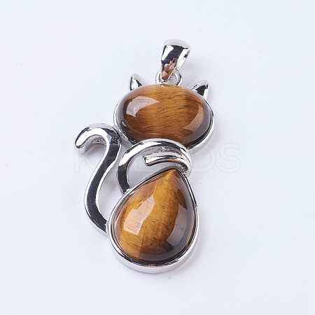 Natural Tiger Eye Kitten Pendants X-G-P352-B05-1