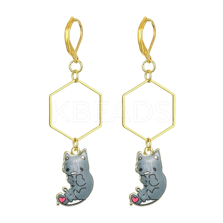 Rack Plating Alloy Cat Dangle Leverback Dangle Earrings EJEW-JE05502-04-1