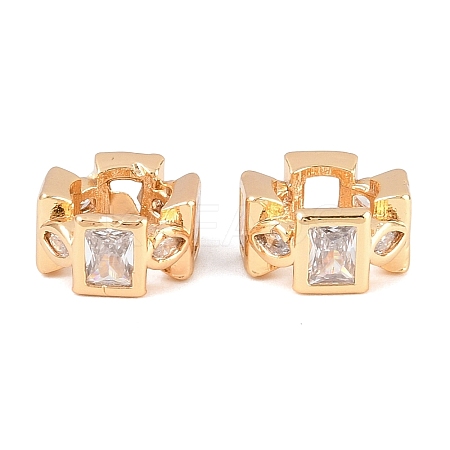 Brass Micro Pave Clear Cubic Zirconia Rondelle European Beads KK-L261-04G-1