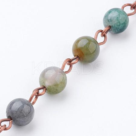 Natural Indian Agate Handmade Beaded Chains AJEW-JB00352-02-1