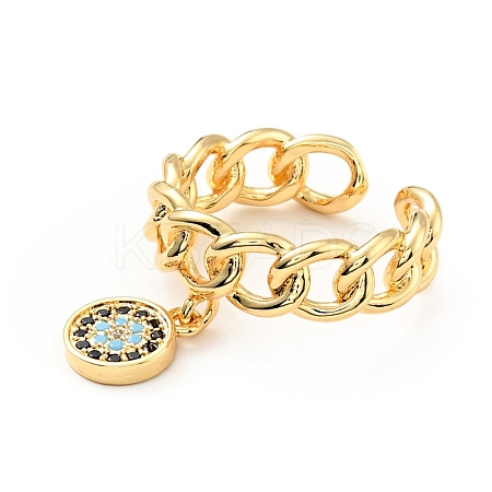 Cubic Zirconia Flat Round Open Cuff Ring KK-D080-11G-1