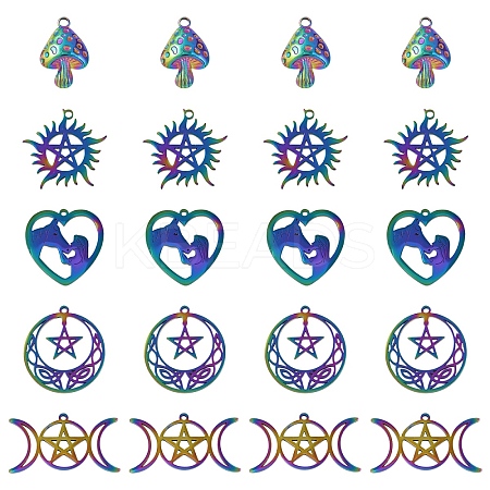 20Pcs 5 Styles 201 Stainless Steel Pendants STAS-YW0002-68-1