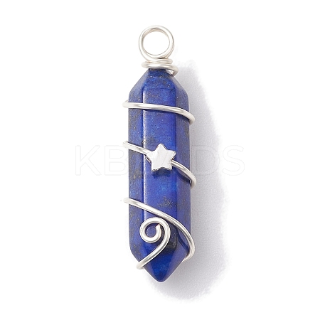 Natural Lapis Lazuli Double Terminal Pointed Pendants PALLOY-JF02673-04-1