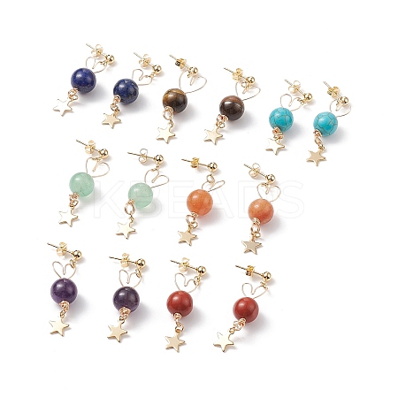 7 Pairs 7 Style Natural Mixed Gemstone Beaded Dangle Stud Earrings EJEW-JE05058-1