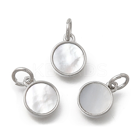 Brass & Natural Shell Flat Round Charms KK-D431-025A-01P-1