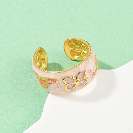 304 Stainless Steel Enamel Adjustable Cuff Rings for Women LS-RJEW-A074-05G-1