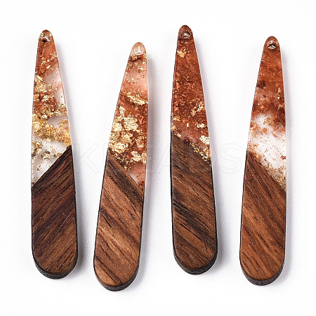 Transparent Resin & Walnut Wood Pendants X-RESI-N039-69D-1