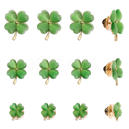 12Pcs 3 Size Green Resin Clover Lapel Pin Brooch JEWB-CA0001-39-1