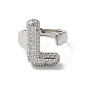 Letter Brass Micro Pave Clear Cubic Zirconia Open Cuff Ring for Women RJEW-N046-03L-P-2