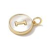 Brass Pave Natural Shell Flat Round with Letter Charms KK-Z115-13G-I-2