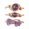3Pcs 3 Styles Natural Rose Quartz & Amethyst & Green Aventurine Finger Rings RJEW-JR00745-4