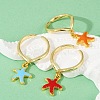 Starfish Brass Enamel Open Cuff Rings for Women RJEW-U057-03G-2