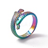 Ion Plating(IP) 304 Stainless Steel Ring Arowana Fish Wrap Open Cuff Ring for Women RJEW-C045-21M-1