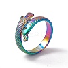 Ion Plating(IP) 304 Stainless Steel Ring Arowana Fish Wrap Open Cuff Ring for Women RJEW-C045-21M-1